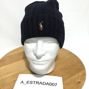 NWT Polo Ralph Lauren Navy Blue/ Color Pony Wool Blend Logo Ribbed Cuff Beanie - Picture 1 of 7