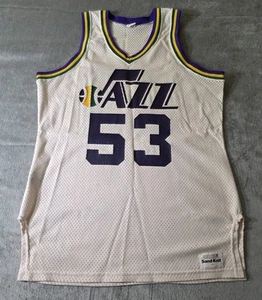 Vintage 90s Mark Eaton #53 Utah Jazz Medalist Sand Knit Jersey Men's Large 52 - Picture 1 of 8