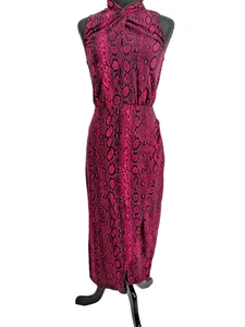 Robe Michael Kors femme rose fausse fourrure peau de serpent taille XS décolleté torsadé midi - Photo 1/16