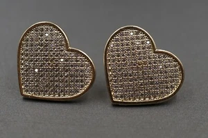 10K massives Gelbgold 19,5 mm großes flaches Herz Iced CZ Ohrstecker. - Bild 1 von 11