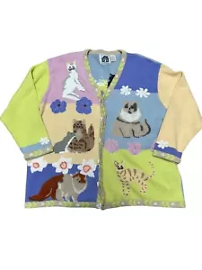 Vintage NWT Storybook Knits Cat Cardigan Sweater Size 3XL - Picture 1 of 13