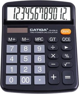 12-Digit Desktop Calculator,Large LCD,Dual Solar&Battery Power,Office/School Use - Picture 1 of 74