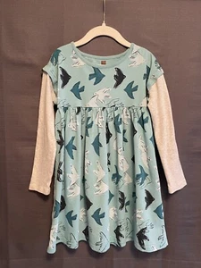 Tea Collection Teal Doves Layered Gray Sleeves Size 7 - Picture 1 of 5