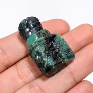 Z-4064 100% Natural Emerald Fancy Shape Carved Bottle 78 Ct. Z-4064 36 mm 21mm - Picture 1 of 3