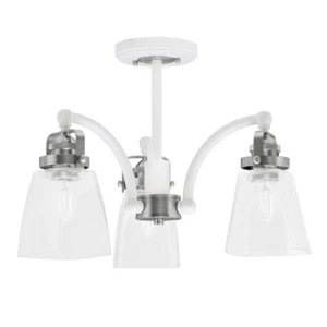 Toltec Easton 3Lt Semi-Flush, White/NK/4.5" Square Clear Bubble - 1947-WHBN-461 - Picture 1 of 1