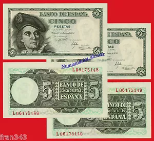 PAREJA ESPAÑA SPAIN 5 Pesetas 1948 Elcano Pick 136a SC / UNC - Imagen 1 de 1