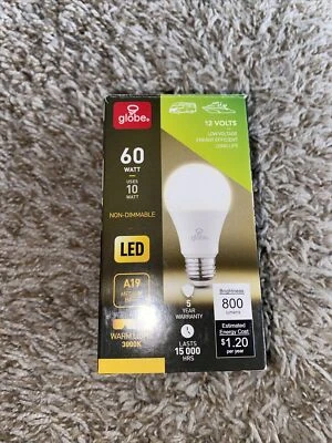 New Globe 12V AC/DC Marine / RV 60W A19 LED 3000K Warm Non-Dimmable Low Voltage - Image 1 of 3