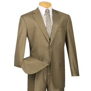 VINCI Men's Taupe Textured Weave 2-Button Classic-Fit Suit - NEW - Picture 1 of 71