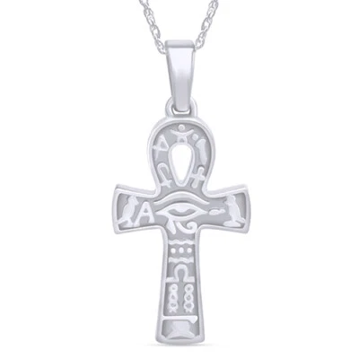 Eye of Horus Ankh Cross Pendant Necklace 14K White Gold Plated Silver Sterlg 18" Foto 1 de 4