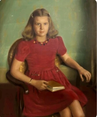 MASTERPIECE "Oil on Canvas Young Girl Reading Her Book 1942 artist Roy Perham - Image 1 of 4