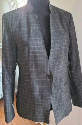 Blazer Banana Republic Mujer Talla 8 Gris Cuadros Ventilados Forrado Cuello Invertido Botón Foto 1 de 4