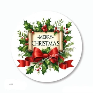 Merry Christmas Holly Berries Favors Scrapbook Stickers Envelope Seals Labels - Picture 1 of 1