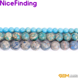 Natural Round Blue Sea Sediment Jasper Stone Beads For Jewelry Making 15" DIY NF - Picture 1 of 28