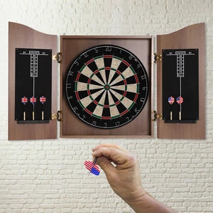 Freccette in legno marrone da parete con armadio e set freccette per adulti - Foto 1 di 16