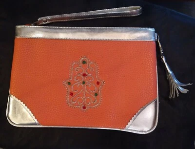 Moroccan  Faux leather Purses Bag Hamsa   Tassel  Handmade Brown. - Image 1 of 4