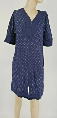 NWT Croft & Barrow Women House Coat Lounging Robe Navy Polka Dot Zippered Knit - Image 1 of 3