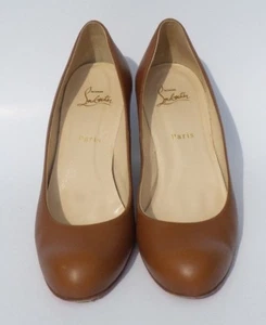 CHRISTIAN LOUBOUTIN Cognac Brown Matte Leather Miss Boxe Stacked Wedge Heels 41 - Picture 1 of 12