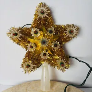 Vintage Christmas Tree Topper Light Lighted Star Gold Tinsel Retro 6 1/2" - Picture 1 of 8