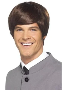 1960's 1970's sgt pepper Short Mod Brown Beatles style Wig Fancy Dress - Picture 1 of 4