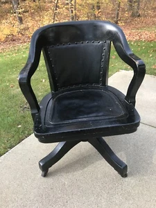 **Vintage Antique BANKER'S LAWYER'S OFFICE CHAIR SWIVEL TILT CAST WOOD UPHOLSTER - Picture 1 of 24