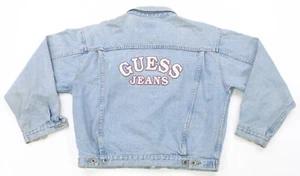 Rare VTG GUESS JEANS Exclusive Design Spell Out Denim Jean Jacket 90s Youth XL - Picture 1 of 12