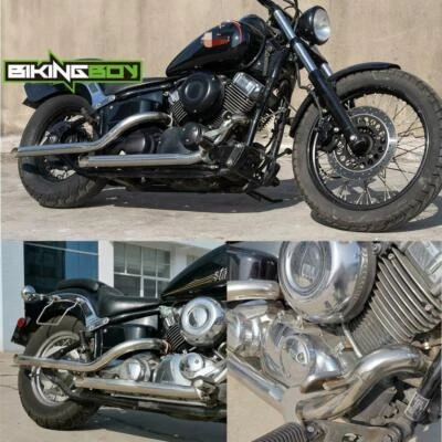 Chrome Exhaust Muffler Dual Pipe for YAMAHA V Star Drag Star 650 XVS650 XVS400 - Imagem 1 de 4