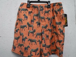 BOYS SIZE 18/20 FIRST WAVE CORAL ZEBRA PRINT SWIMSUIT TRUNKS NWT #21427 - Picture 1 of 2
