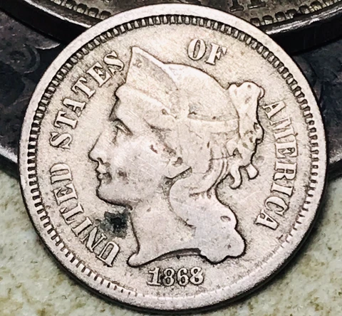 1868 Three Cent Nickel Piece 3C Ungraded Circulated US Type Coin CC18623 Cover