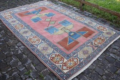 Alfombra rosa grande vintage hecha a mano para comedor turco 6x9, 72"x108" Foto 1 de 4