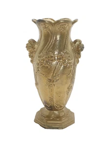 old antique gilded French heavy iron cast floral 3 D bas relief vase or planter - Picture 1 of 11