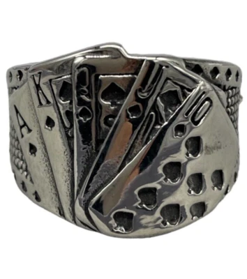 Anello uomo carte da gioco poker burraco scala 40 color argento in acciaio inox. - Immagine 1 di 4