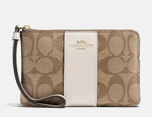 Coach Kalbsleder Geldbörse SIG PVC LTH CRN REISSVERSCHLUSS F58035 Riemen Reißverschluss Khaki Kreide Neu mit Etikett $ 78 - Bild 1 von 14