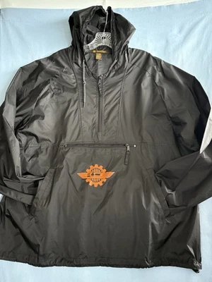 Chaqueta cortavientos Harriton para hombre XL negra 100 % nailon con capucha cordón empaquetable Foto 1 de 4