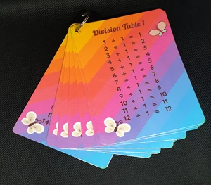 Division Tables Girl Butterfly Theme  Laminated Flash Cards 1-12 Maths 3.5"x5" - Picture 1 of 3