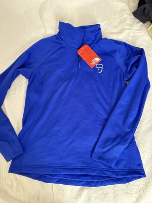 Pullover polar THE NORTH FACE para mujer mediano 1/4 cremallera cuello alto azul caminata al aire libre Foto 1 de 4