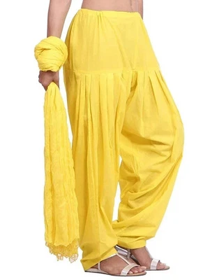 Women's Cotton Traditional Patiala Salwar with Chiffon Dupatta Set (Free Size) - Image 1 of 4