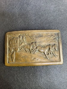 Rare Antique Late 1800’s Western Cowboys Stage Coach Brass Belt Buckle - Picture 1 of 7