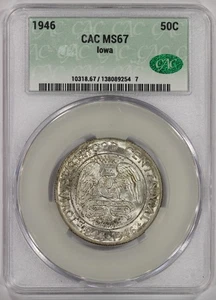 1946 50c Iowa Silver Commemorative Half Dollar MS67 CACG - Picture 1 of 4