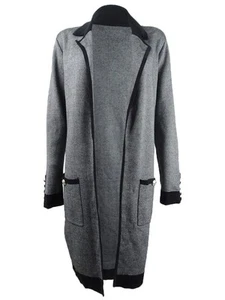 Tommy Hilfiger Women's Textured-knit Collared Duster Cardigan (S, Black/Ivory) - Picture 1 of 3
