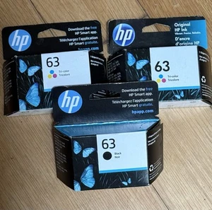 3 Genuine Original HP 63 Ink Cartridges 1 Black & 2 Tri-Color New Sealed 3 Boxes - Picture 1 of 4