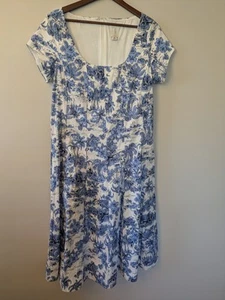 Joie Women's Tropical Midi Dress Stretch Cotton Blue White Square Neck Size 10 - Picture 1 of 10