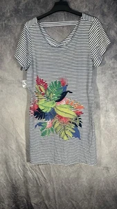 Tommy Bahama Sunset Shadow Dress Tropical Floral Embroider Front Striped Size XL - Picture 1 of 13