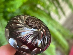 Antique Cranberry Cut To Clear Glass Door Knob Swirl Starburst Red Ruby - Picture 1 of 9