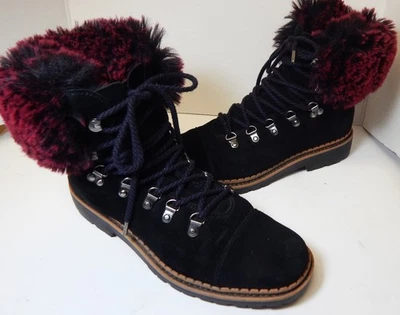 SAM EDELMAN на шнуровке боя ботильоны черная замша кожа пурпурный мех женщин 8,5 - Изображение 1 из 4