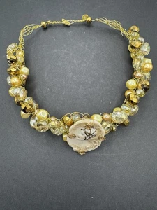 Handmade Glass Bead And Wire Statement Necklace/cameo Medallion  - Picture 1 of 8