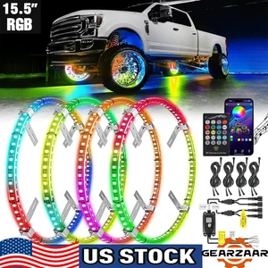 4) 15.5'' RGB Wheel Ring Light LED Kit For Truck Car Rim Light Bluetooth APP - Foto 1 di 13