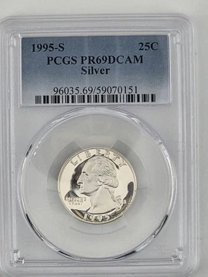 1995 S 25c Washington 90% Silver Proof Quarter Coin PCGS PR69DCAM Free Shipping - Image 1 of 2