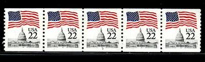 Stamp USA 22¢ Flag over Capitol - Plate #2 Coil Strip of 5 MNH stamps SC#2115 - Image 1 of 2