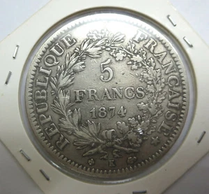 France French Republic silver 5 / Five Francs coin 1874, Dollar Francaise - Picture 1 of 3