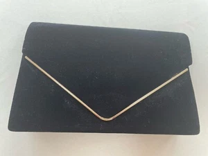 Black Faux Suede Clutch Bag With Gold Metal Trim - Picture 1 of 5